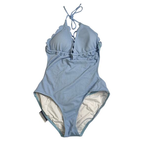 Les Canebiers by Saint Tropez NWT One Piece Swimsuit Blue L Ruffled Coquette
